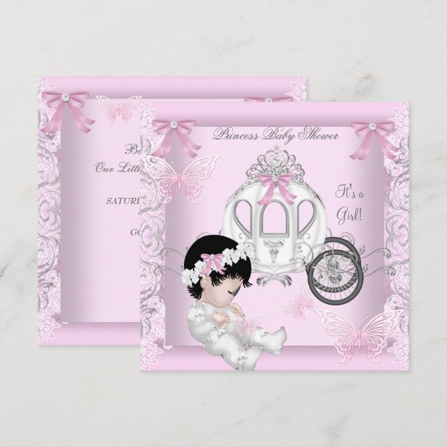 Convites Chuva de Bebê Menina Princesa Carruagem Borboleta (Frente/Verso)