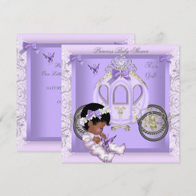 Convites Chuva de Bebê Menina Princesa Carruagem Lavanda 3 (Frente/Verso)