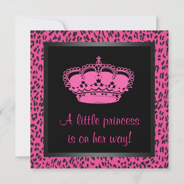 Convites Chuva de Bebê Menina Princesa Coroa Rosa Quente Le (Frente)