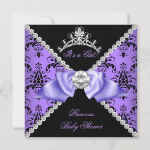 Convites Chuva de Bebê Menina Princesa Damasco Roxo Diamant