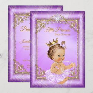 Convites Chuva de Bebê Menina Princesa Dourada Roxa