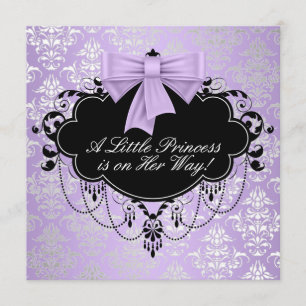 Convites Chuva de Bebê Menina Princesa Preto Roxo Prata