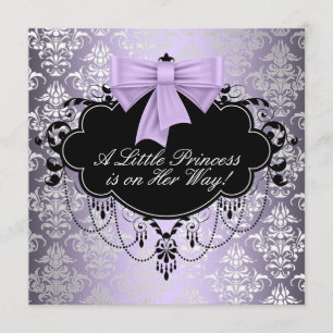 Convites Chuva de Bebê Menina Princesa Preto Roxo Prata