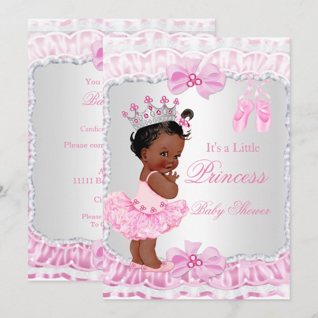 Convites Chuva de Bebê Menina Princesa Rosa Bailarina Étnic (Frente/Verso)