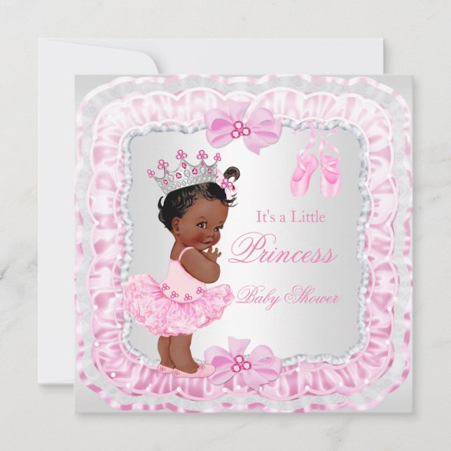 Convites Chuva de Bebê Menina Princesa Rosa Bailarina Étnic (Frente)