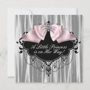 Convites Chuva de Bebê Menina Princesa Rosa e Preta