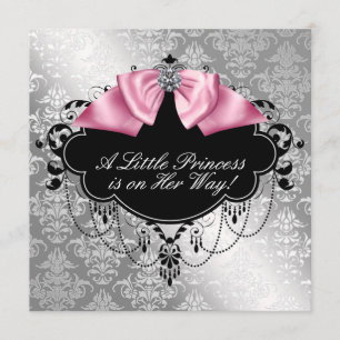Convites Chuva de Bebê Menina Princesa Rosa Preto Prata