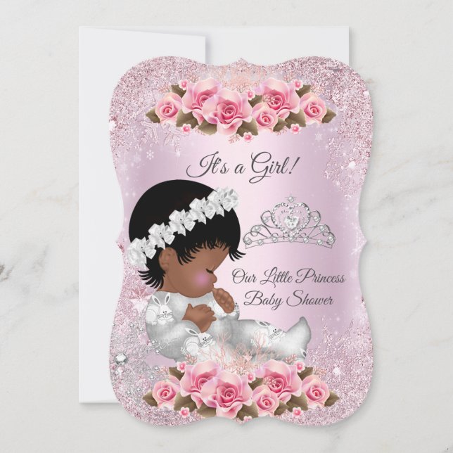 Convites Chuva de Bebê Menina Princesa Rosas Pink étnico (Frente)