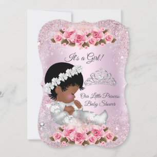 Convites Chuva de Bebê Menina Princesa Rosas Pink étnico