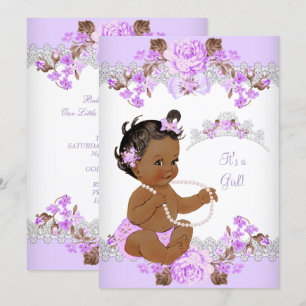 Convites Chuva de Bebê Menina Princesa Roxa Floral Étnica