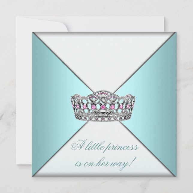 Convites Chuva de Bebê Menina Princesa Tiara Azul Turquesa  (Frente)