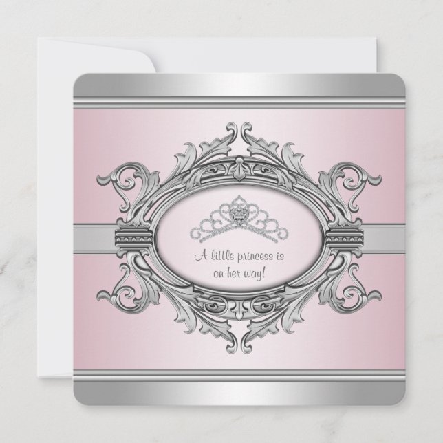 Convites Chuva de Bebê Menina Princesa Tiara Diamante Cinza (Frente)