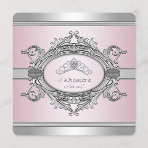 Convites Chuva de Bebê Menina Princesa Tiara Diamante Cinza