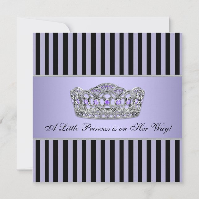 Convites Chuva de Bebê Menina Princesa Tiara Roxo Preto (Frente)