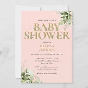 Convites Chuva de Bebê Menina Rosa Bege Dourado