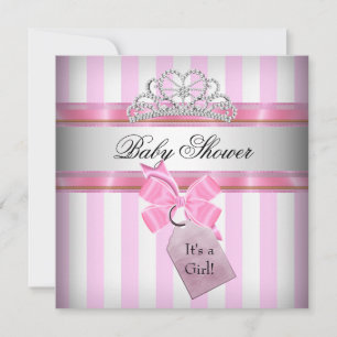 Convites Chuva de Bebê Menina Rosa Branco Listra Princesa