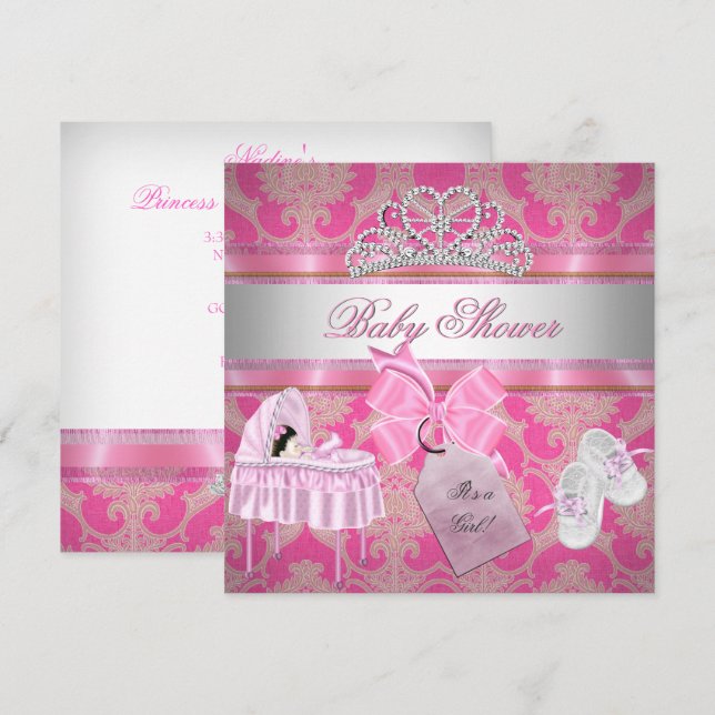 Convites Chuva de Bebê Menina Rosa Branco Princesa (Frente/Verso)