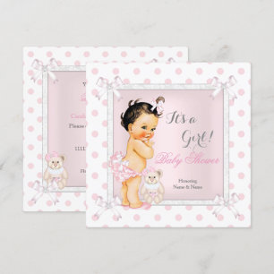 Convites Chuva de Bebê Menina Rosa Brinquedo Bolinhas Moren