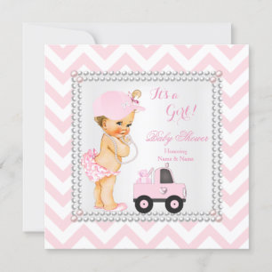 Convites Chuva de Bebê Menina Rosa Caminhão Urso Cap Blonde