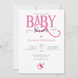 CONVITES CHUVA DE BEBÊ MENINA ROSA COM CHUPETA
