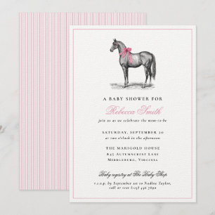 Convites Chuva de Bebê Menina Rosa Equina Cavalo Elegante V