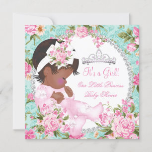 Convites Chuva de Bebê Menina Rosa Floral Rosa Teal Vintage