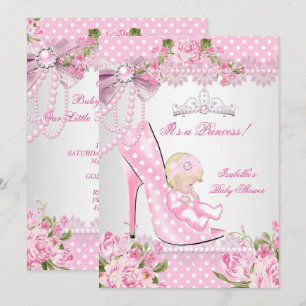 Convites Chuva de Bebê Menina Rosa Pontos Polka Saltos Alto
