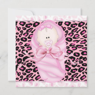 Convites Chuva de Bebê Menina Rosa Preto Leopardo
