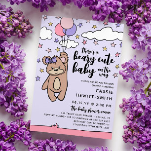 Convites Chuva de Bebê Menina Rosa Roxo Beary Fofo