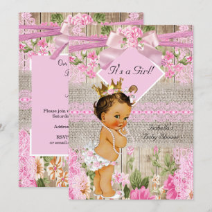 Convites Chuva de Bebê Menina Rosa Rústico Madeira Burel Be