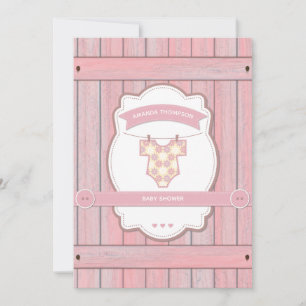 Convites Chuva de Bebê Menina Rosa Vintage Retro adicione f