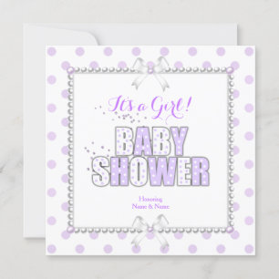 Convites Chuva de Bebê Menina Roxo Branco Bolinhas Pérolas
