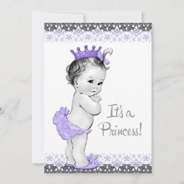 Convites Chuva de Bebê Menina Roxo Lavanda e Cinza (Frente)