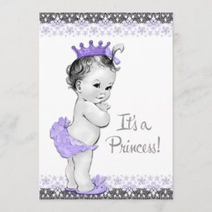 Convites Chuva de Bebê Menina Roxo Lavanda e Cinza