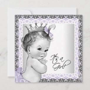Convites Chuva de Bebê Menina Roxo Lavanda e Cinza