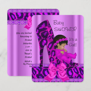 Convites Chuva de Bebê Menina Roxo Rosa Leopardo