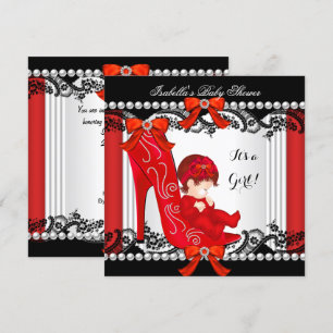 Convites Chuva de Bebê Menina Sapato Vermelho de Salto Alto