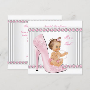 Convites Chuva de Bebê Menina Sapatos de Salto Alto Rosa Pé