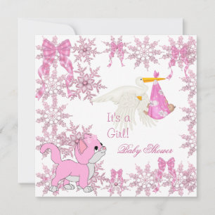 Convites Chuva de Bebê Menina Stork Gatinho Fofo