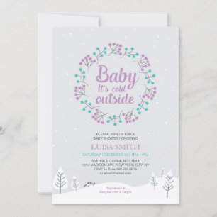 Convites Chuva de Bebê Menina Tema Natal, Roxo e Azul