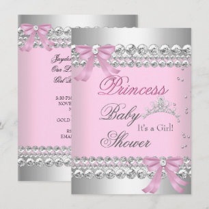 Convites Chuva de Bebê Menina Tiara Princesa Rosa Branco Ge