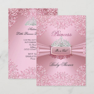 Convites Chuva de Bebê Menina Tiara Princesa Rosa lace SML