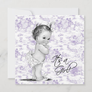 Convites Chuva de Bebê Menina Toile Roxo Lavanda Vintage