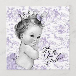 Convites Chuva de Bebê Menina Toile Roxo Lavanda Vintage