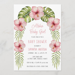 Convites Chuva de Bebê Menina Tropical Floral Aquarela Aloh
