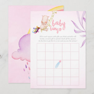 Convites Chuva de Bebê Menina Unicórnio Rinoceronte Aquarel