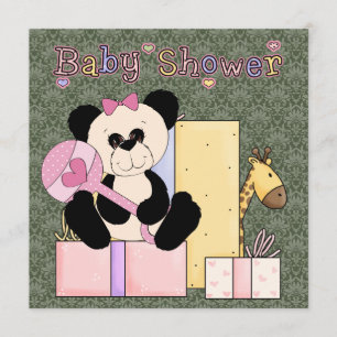 Convites Chuva de Bebê Menina Urso de Pelúcia Rosa Verde Da