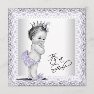 Convites Chuva de Bebê Menina Vintage Roxo Lavanda e Cinza