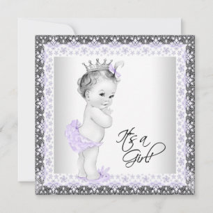 Convites Chuva de Bebê Menina Vintage Roxo Lavanda e Cinza