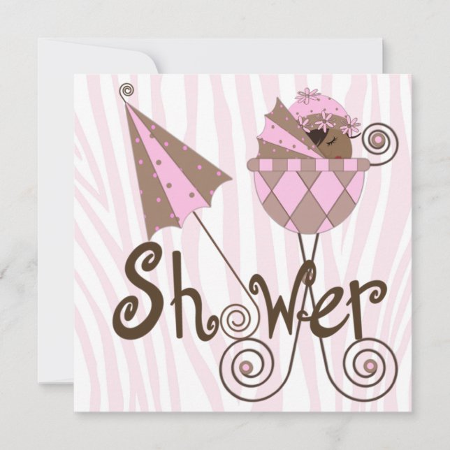 Convites Chuva de Bebê Menina Zebra Rosa Marrom (Frente)